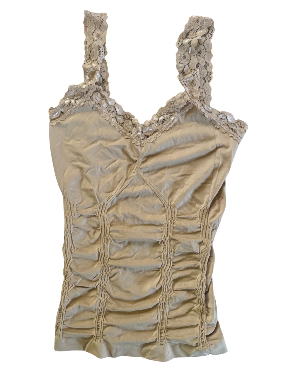Soho Girls Beige Lace-Trim Ruched Camisole